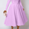 Casual Solid Color Long Sleeve Round Neck Large Swing Dress