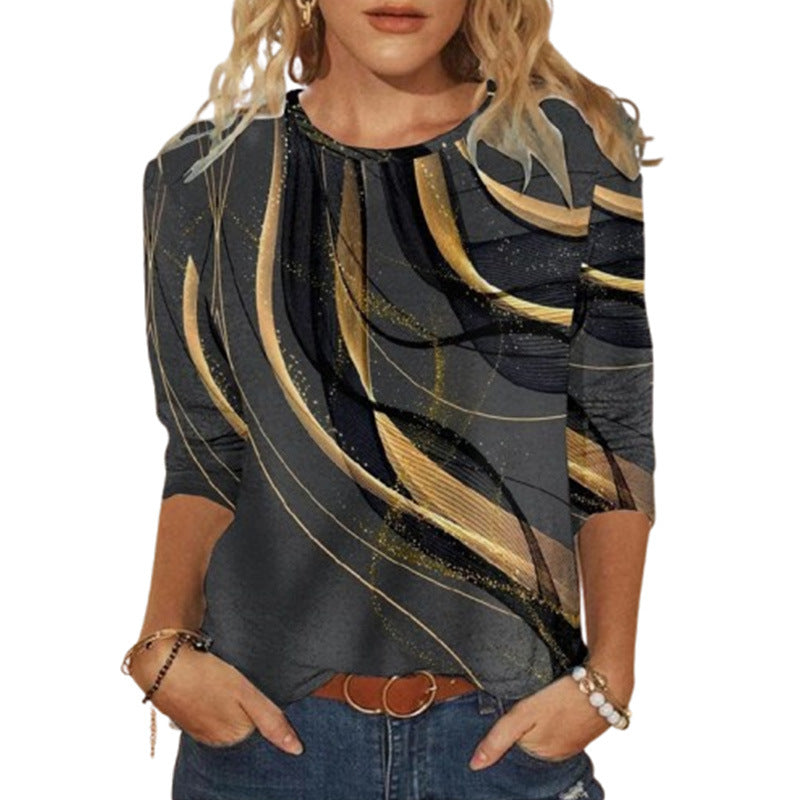 Women's Round Neck Abstract Printed Loose Long Sleeves