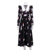 Vintage Printed Large Swing Dress Temperament Waist-controlled Slim Fit Long Dress