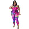 Plus Size Women's Printed Summer Short Sleeve Trousers