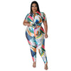 Plus Size Women's Printed Summer Short Sleeve Trousers