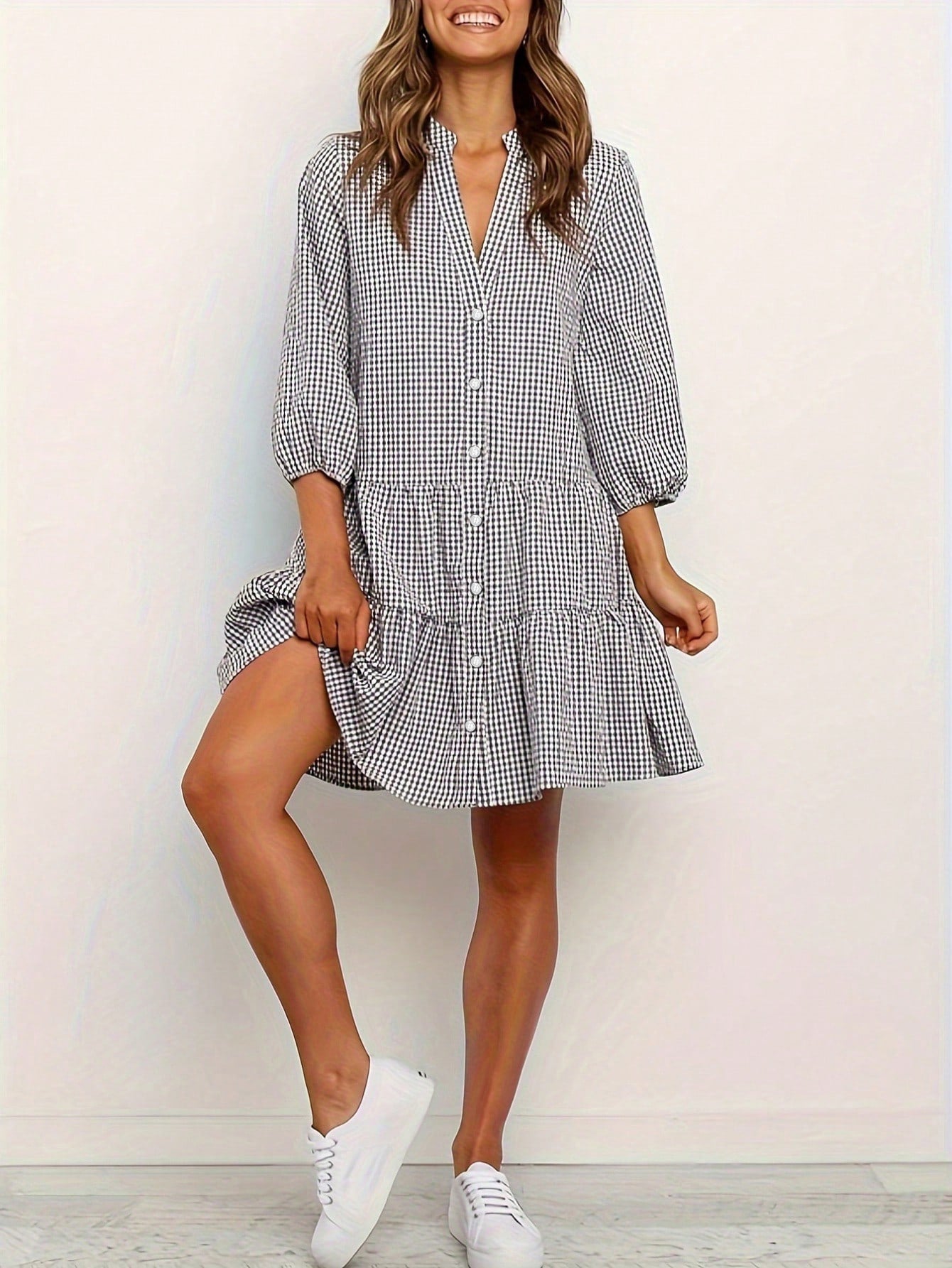 Fashion Simple Loose Plaid Dress Women