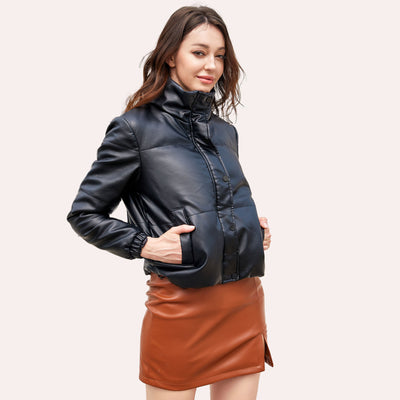 European Size Short Autumn And Winter Leather Coat Women's European And American Thickened Cotton-padded Coat