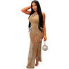 Wear Pure Color Mesh Rhinestone Sleeveless Maxi Dress