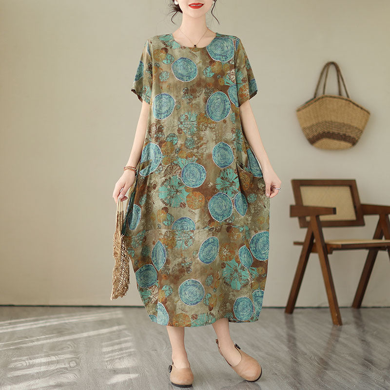 High-grade Printed Dress Plus Size Short Sleeve Temperament