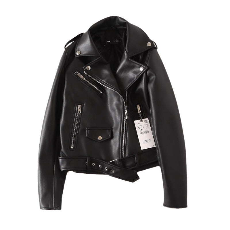 Women's Black PU Leather Zip Jacket