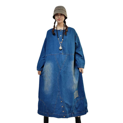 Loose-fitting Casual Round-neck Long-sleeved Denim Dress