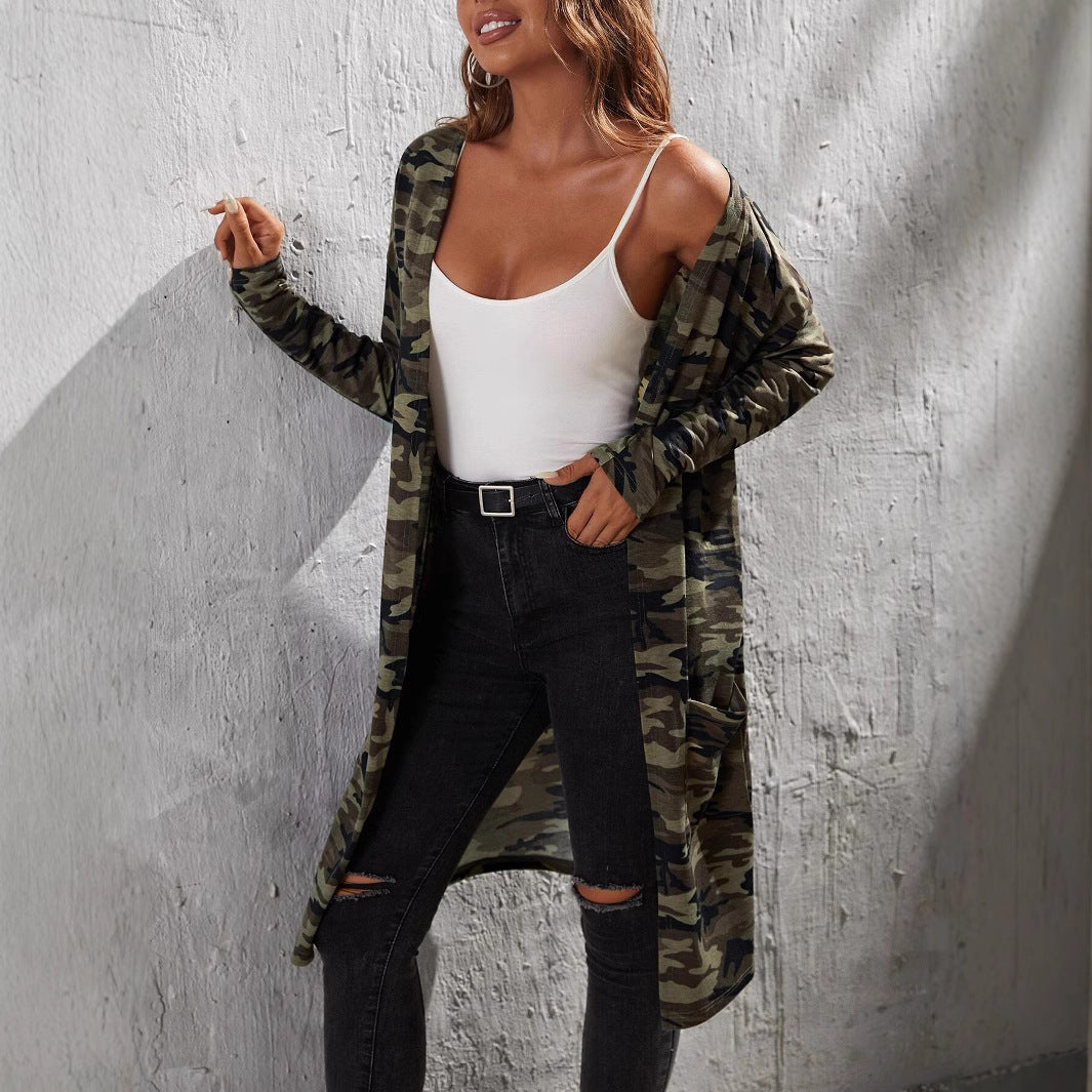 Camouflage Printed Pocket Women's Long Top