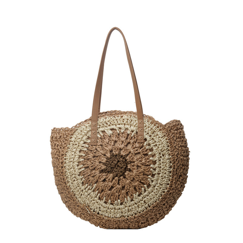 Color Crochet Round One Shoulder Straw Bag