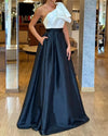 Women's Summer New Off-shoulder Elegant Solid Color Slit Dress