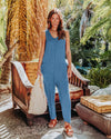 Solid Color And V-neck Pocket Overalls Women's Clothing