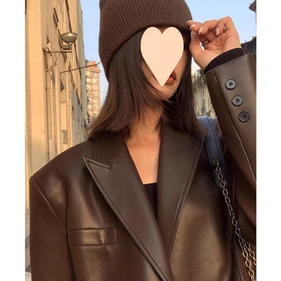 Spring And Autumn Suit Women's Leather Coat