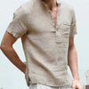 Casual Linen Solid Color Shirt Button V Neck Beach Shirt Men Summer Tops