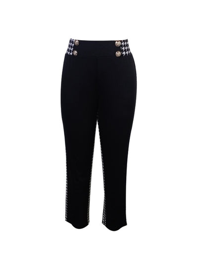 Ladies' Solid Color Herringbone Button Fashionable Slimming Casual Pants