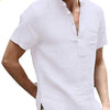 Casual Linen Solid Color Shirt Button V Neck Beach Shirt Men Summer Tops