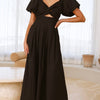 Women's Solid Color And V-neck Long Puff Sleeve Long Slimming Dress