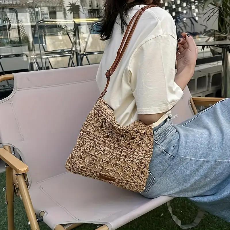 One Mini Solid Crochet Crossbody Bag With Adjustable Shoulder Strap For Women, Perfect As A Gift For Leisure, Woven Mini Bag