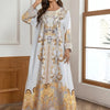 Ladies' Round Neck Rhinestone Decorative Print Long Abayalian Dress