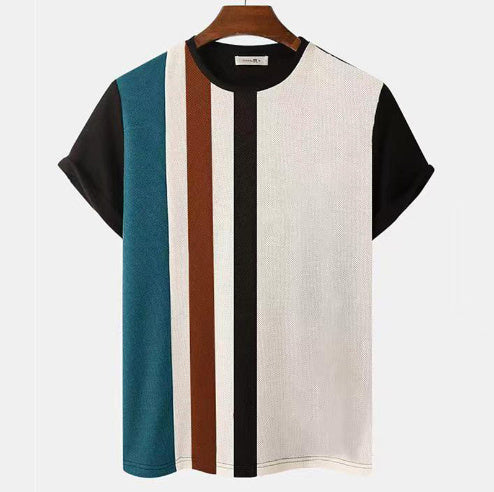 Striped 3D Printed Short Sleeve Knitted Mesh Top