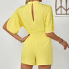 Women's Solid Color V-neck Ruffle Casual Fashion Jumpsuit