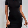 Ladies' Round Neck Solid Color Slim Fit Fashionable Dress