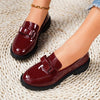 Patent Leather Glossy Tassel Mid Heel Retro Loafers Stylish Casual Shoes