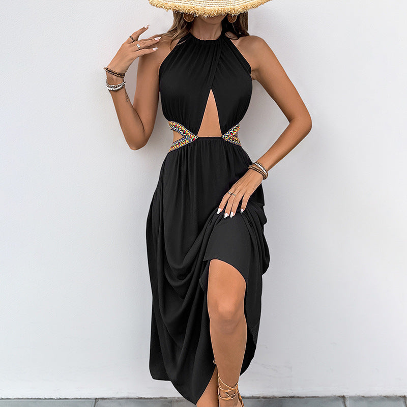 Sleeveless Halter Dress Women's Hollow-out Vacation Style Long Dress