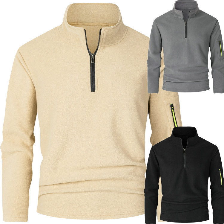 Casual Business Stand Collar Sweater European And American Loose And Simple Zipper Double-sided Fleece Jacket