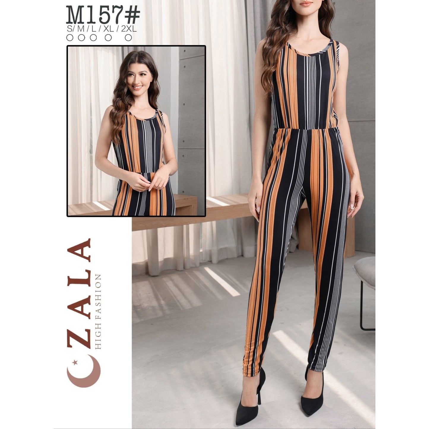 Women's Sleeveless Striped Printing Series Waist Jumpsuit