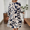 Printed Round Neck Long Sleeve Commuter Dress