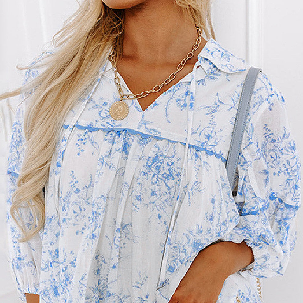 Women's Fashionable Floral Print Chiffon Shirt