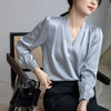 V-neck Shirt Women's Design Acetate Satin Simple Graceful Top