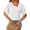 Women's Casual Oblique V-neck Chiffon Puffed Sleeves Top