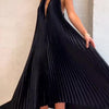 Black V-Neck Pressed Pleated Dress