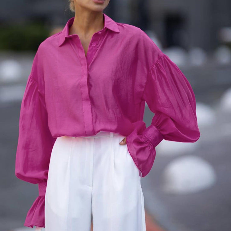 Loose Lapel Long Sleeves Shirt For Women