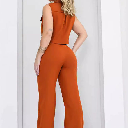 I-shaped Pocket Vest Straight Tailor Blouse And Pants