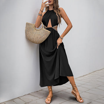 Sleeveless Halter Dress Women's Hollow-out Vacation Style Long Dress