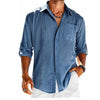 Casual  Long Sleeve Shirt With Pocket Lace Polo Collar Solid Color Button Mens Clothing