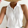 White Fold Collar Sleeveless Shirt