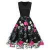 European And American V-neck Sleeveless Mesh Peony Patchwork Retro Dress