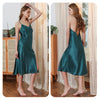 Women's Solid Color Glossy Satin Cross Strap Summer Backless Mid-length Nightdress