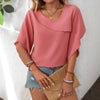 Women's Casual Oblique V-neck Chiffon Puffed Sleeves Top