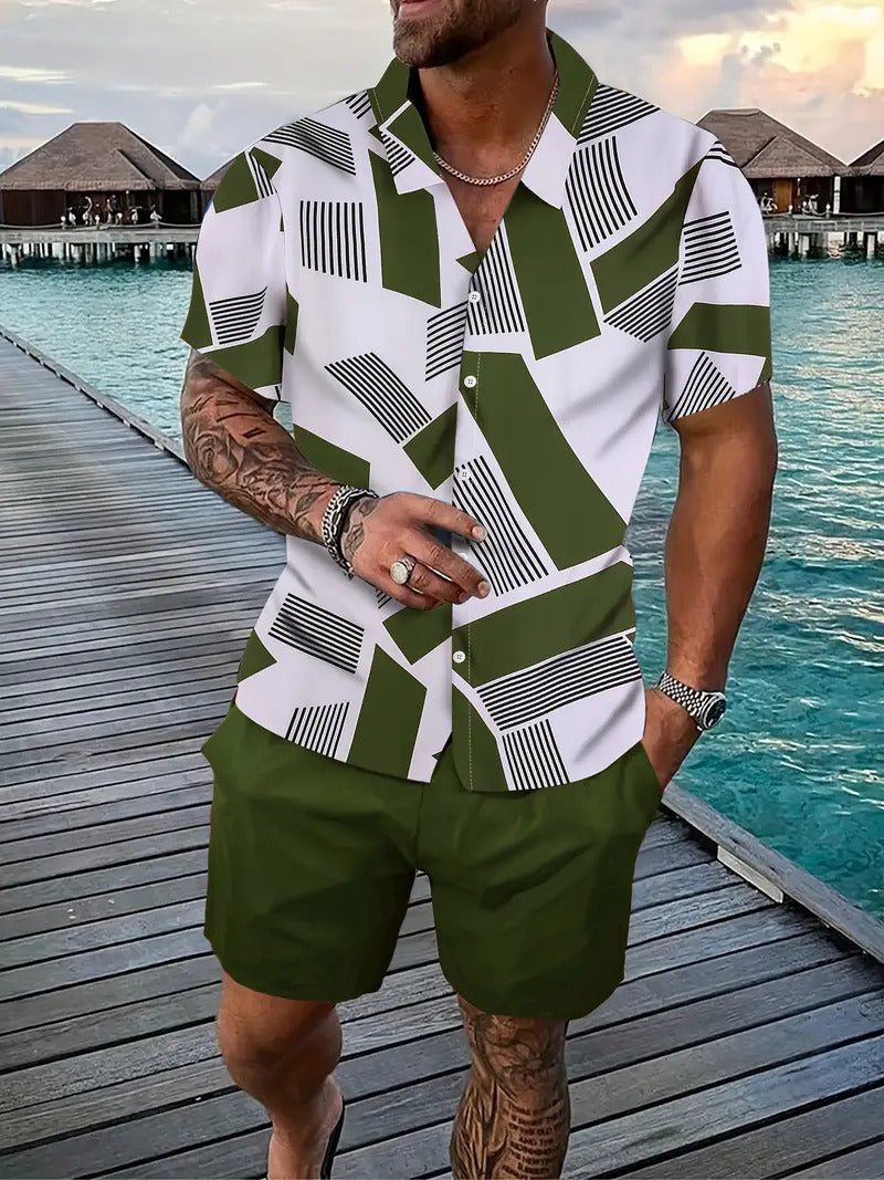 Men's Loose Casual Geometric Short Shirt