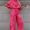 Whole Body Printed Batwing Sleeve Series Belt Jumpsuit