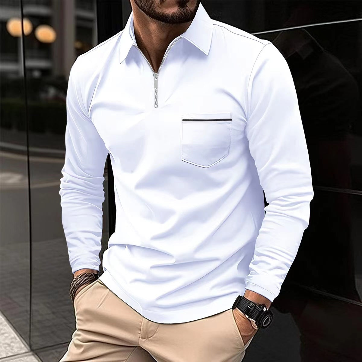 Autumn Polo Shirt Zipper Men's Long Sleeve Polo Shirt