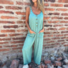 Women's Jumpsuit With Pockets Solid Color Loose Casual Buttons Long Pants Summer