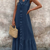 Solid Color Sleeveless Cotton Linen V-neck Swing Dress