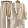 Women's Cotton Linen Coat Pants Fall Loose Fashion Suit