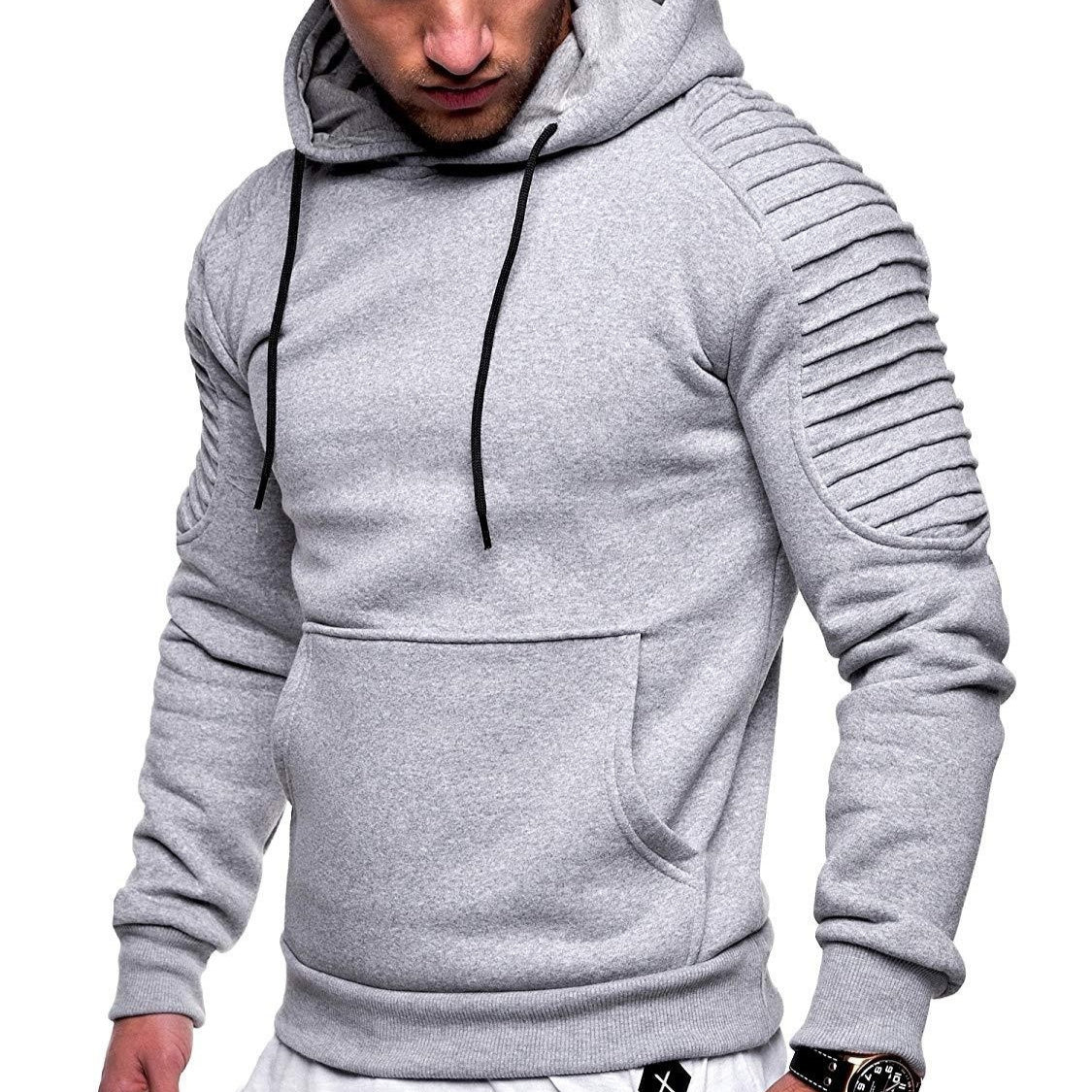 Men's Hoodie Striped Pleated Raglan Sleeve Hoodie