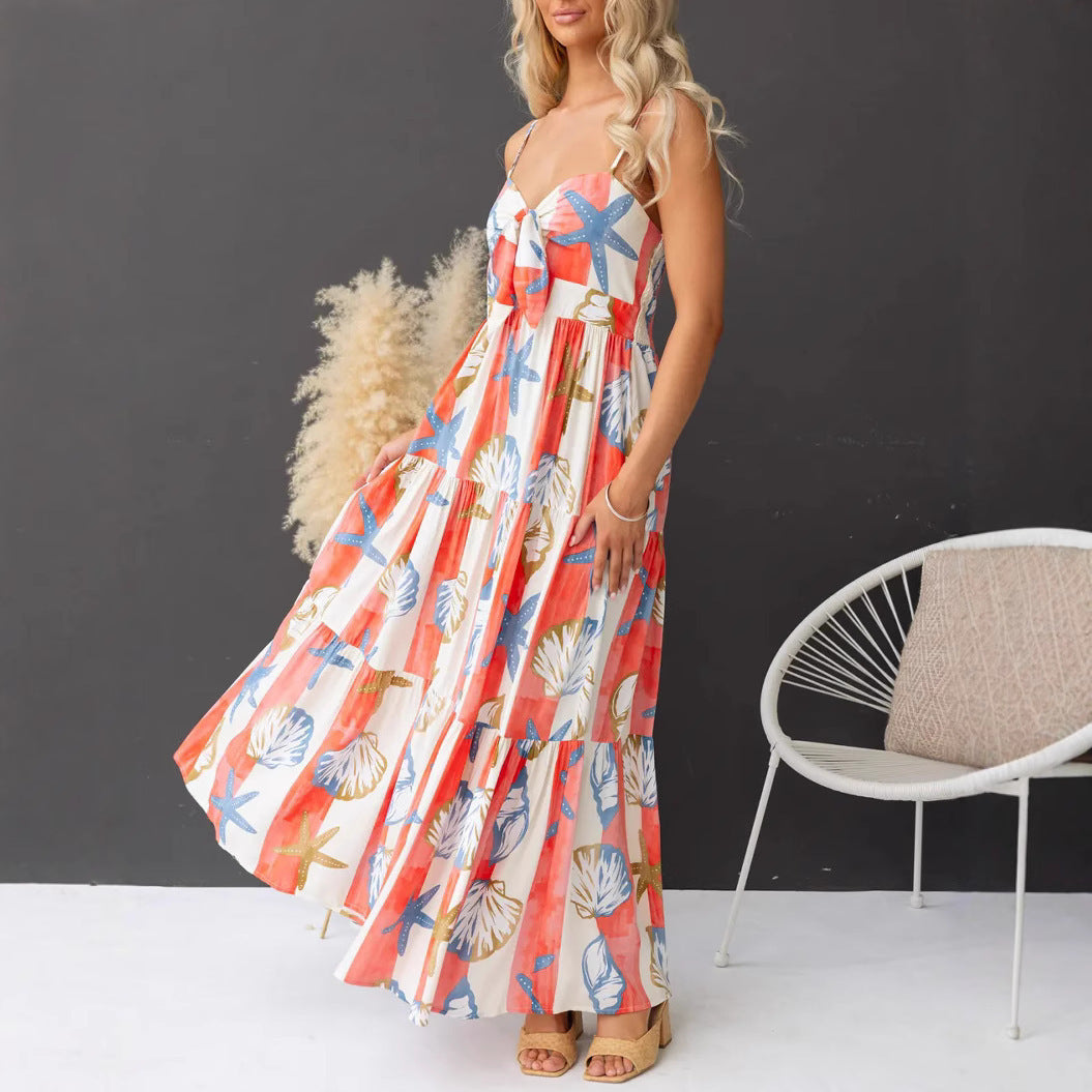 Sexy Print Lace-up Maxi Dress